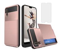 Asuwish Phone Case for Huawei P20 Pro with Tempered Glass Screen Protector Cover and Card Holder Slot Hybrid Full Body Protective Shockproof Cell Accessories Hawaii P 20Pro 20 P20pro Women Rose Gold