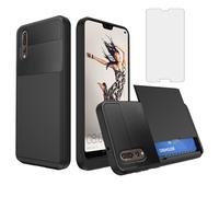 Asuwish Phone Case for Huawei P20 Pro with Tempered Glass Screen Protector Cover and Card Holder Slot Hybrid Full Body Protective Shockproof Cell Accessories Hawaii P 20Pro 20 P20pro Women Men Black