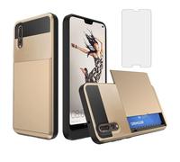 Asuwish Phone Case for Huawei P20 Pro with Tempered Glass Screen Protector Cover and Card Holder Slot Hybrid Full Body Protective Shockproof Cell Accessories Hawaii P 20Pro 20 P20pro Women Men Gold