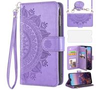 Asuwish Phone Case for Huawei P20 Wallet Flip Cover with Tempered Glass Screen Protector and Mandala Flower Leather Credit Card Holder Stand Cell Accessories Hawaii P 20 20P EML-L09 EML-L29 Purple