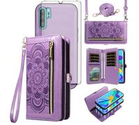 Asuwish Phone Case for Huawei P30 Pro Zipper Wallet Magnetic Detachable Cell Cover with Tempered Glass Screen Protector Crossbody Strap Flower Credit Card Holder Hawaii P30Pro P 30 Pro30 Women Purple