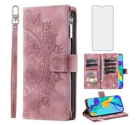 Asuwish Phone Case for Huawei P30 Wallet Cover With Tempered Glass Screen Protector and Wrist Strap Mandala Flower Leather Flip Zipper Credit Card Holder Stand Cell Hawaii P 30 ELE-L29 Women Rose Gold