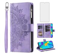 Asuwish Phone Case for Huawei P30 Wallet Cover With Tempered Glass Screen Protector and Wrist Strap Mandala Flower Leather Flip Zipper Credit Card Holder Stand Cell Hawaii P 30 ELE-L29 Women Purple