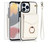 Asuwish Phone Case for iPhone 12 Pro Max 6.7 Wallet Cover with Tempered Glass Screen Protector and RFID Ring Credit Card Holder Cell iPhone12promax 5G i 12s Plus iPhone12 12pro Promax Women Off White