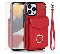 Asuwish Phone Case for iPhone 12 Pro Max 6.7 Wallet Cover with Tempered Glass Screen Protector and RFID Ring Credit Card Holder Cell iPhone12promax 5G i 12s Plus iPhone12 12pro Promax Women Men Red
