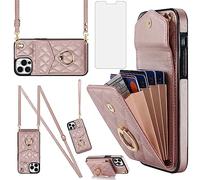 Asuwish Phone Case for iPhone 12 Pro Max 6.7 Wallet Cover with Tempered Glass Screen Protector Ring RFID Blocking Card Holder Cell iPhone12promax 5G i 12s Plus iPhone12 12pro Promax Women Rose Gold