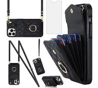 Asuwish Phone Case for iPhone 12 Pro Max 6.7 Wallet Cover with Tempered Glass Screen Protector Ring RFID Blocking Credit Card Holder Cell iPhone12promax 5G i 12s Plus iPhone12 12pro Promax Women Black