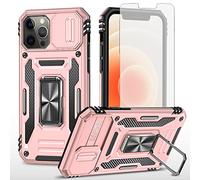 Asuwish Phone Case for iPhone 12 Pro Max 6.7 with Tempered Glass Screen Protector and Slide Camera Cover Magnetic Ring Holder Stand iPhone12promax i 12s Plus iPhone12 12pro Promax Women Men Rose Gold