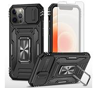 Asuwish Phone Case for iPhone 12 Pro Max 6.7 with Tempered Glass Screen Protector and Slide Camera Cover Magnetic Ring Holder Stand iPhone12promax i 12s Plus iPhone12 12pro Promax Women Men Black
