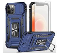 Asuwish Phone Case for iPhone 12 Pro Max 6.7 with Tempered Glass Screen Protector and Slide Camera Cover Magnetic Ring Holder Stand iPhone12promax i 12s Plus iPhone12 12pro Promax Women Men Navy Blue