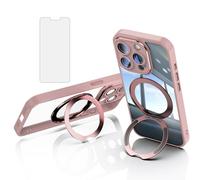 Asuwish Phone Case for iPhone 12 Pro Max 6.7 with Tempered Glass Screen Protector Cover and Ring Holder Stand Slim Cell Accessories iPhone12promax 5G i 12s Plus iPhone12 12pro Promax Women Men Pink