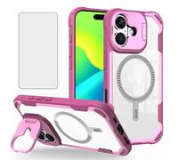 Asuwish Phone Case for iPhone 16 Plus 6.7 inch with Tempered Glass Screen Protector Camera Holder Kickstand Cover Magnetic Hybrid Slim Protective Mobile Cell i Phone16 16+ i16 + 16Plus Women Men Pink