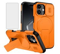 Asuwish Phone Case for iPhone 17 6.3 inch and Camera Cover Tempered Glass Screen Protector Magnetic Stand Compatible with MagSafe Shockproof Heavy Duty Hybrid i Phone17 i17 17Case Women Men Orange