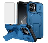 Asuwish Phone Case for iPhone 17 6.3 inch and Camera Cover Tempered Glass Screen Protector Magnetic Stand Compatible with MagSafe Shockproof Heavy Duty Hybrid i Phone17 i17 17Case Women Men Blue