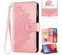 Asuwish Phone Case for LG G6 Wallet Flip Cover with Tempered Glass Screen Protector and Mandala Flower Leather Card Holder Cell LGG6 ThinQ LG6 Thin Q G 6 Plus G6+ 6G VS988 H872 Women Girls Rose Gold