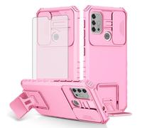 Asuwish Phone Case for Moto G30/G20/G10/10 Power 2021 with Screen Protector and Slide Camera Cover Kickstand Stand Protective Cell MotoG30 MotoG20 MotoG10 Motorola G 30 20 G10Power Women Men Pink