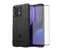 Asuwish Phone Case for Motorola Edge 40 Neo with Tempered Glass Screen Protector Cover and Slim Thin Hard Mobile Film Rugged TPU Cell Accessories Protective Moto Edge40 40Neo 5G Women Men Black