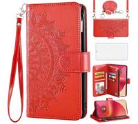 Asuwish Phone Case for Motorola Edge 50 Fusion Wallet Flip Cover with Tempered Glass Screen Protector and Mandala Flower Leather Credit Card Holder Stand Cell Accessories Edge50Fusion Moto Red