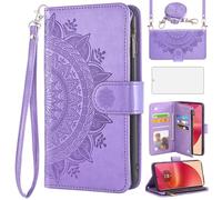 Asuwish Phone Case for Motorola Edge 50 Fusion Wallet Flip Cover with Tempered Glass Screen Protector and Mandala Flower Leather Credit Card Holder Stand Cell Accessories Edge50Fusion Moto Purple