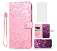 Asuwish Phone Case for Motorola Edge 60 Pro 5G Wallet with Tempered Glass Screen Protector Sunflower Leather Slim Flip Cover Card Holder Stand Cell Accessories Moto Edge60 60Pro XT2507-1 Rose Gold