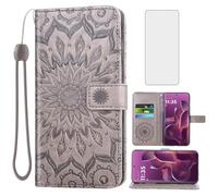 Asuwish Phone Case for Motorola Edge 60 Pro 5G Wallet with Tempered Glass Screen Protector Sunflower Leather Slim Flip Cover Card Holder Stand Cell Accessories Moto Edge60 60Pro XT2507-1 Gray