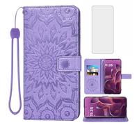 Asuwish Phone Case for Motorola Edge 60 Pro 5G Wallet with Tempered Glass Screen Protector Sunflower Leather Slim Flip Cover Card Holder Stand Cell Accessories Moto Edge60 60Pro XT2507-1 Purple