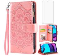 Asuwish Phone Case for Motorola Moto E20/E30/E40 Wallet Cover with Tempered Glass Screen Protector and Flower PU Leather Flip Credit Card Holder Stand Cell Accessories XT2155 2021 Women Men Rose Gold