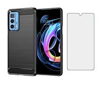 Asuwish Phone Case for Motorola Moto Edge 20 Pro 5G and Tempered Glass Screen Protector with Cell Accessories Shockproof Soft Slim Silicone Thin Carbon Fiber Edge20Pro XT2153-1 Women Men Black