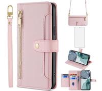 Asuwish Phone Case for Motorola Moto G62 5G Wallet Cover and Tempered Glass Screen Protector Zipper Card Holder Slot Stand Leather Folio Cell Accessories Protective G 62 62G MotoG62 Women Rose Gold