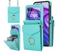 Asuwish Phone Case for Motorola Razr Plus 2024/2025 Wallet Cover with RFID Blocking Ring Crossbody Wrist Strap Stand Credit Card Holder Purse Cell Moto 50 Ultra RazrPlus Plus2024 + 5G Women Girls Teal