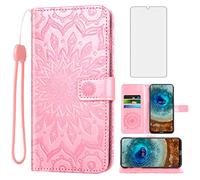 Asuwish Phone Case for Nokia X10/X20 Wallet Cases with Tempered Glass Screen Protector and Sunflower Leather Slim Flip Cover Card Holder Stand Cell Accessories NokiaX10 10X NokiaX20 5G Women Rose Gold
