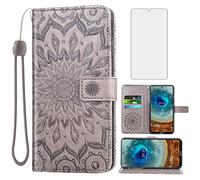 Asuwish Phone Case for Nokia X10/X20 Wallet Cases with Tempered Glass Screen Protector and Sunflower Leather Slim Flip Cover Card Holder Stand Cell Accessories NokiaX10 10X NokiaX20 5G Women Men Gray