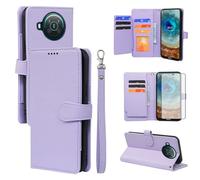 Asuwish Phone Case for Nokia X10/X20 Wallet Cover and Tempered Glass Screen Protector Leather Card Holder Slot Stand Rugged Mobile Flip Credit Cell Accessories NokiaX10 10X NokiaX20 5G Women Purple