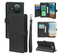 Asuwish Phone Case for Nokia X10/X20 Wallet Cover and Tempered Glass Screen Protector Leather Card Holder Slot Stand Rugged Mobile Flip Credit Cell Accessories NokiaX10 10X NokiaX20 5G Women Men Black