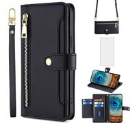 Asuwish Phone Case for Nokia X10/X20 Wallet Cover with Tempered Glass Screen Protector and Zipper Card Holder Slot Stand Leather Cell Accessories Protective NokiaX10 10X NokiaX20 5G Women Men Black