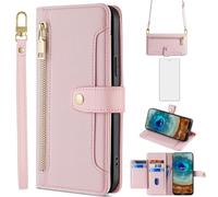 Asuwish Phone Case for Nokia X10/X20 Wallet Cover with Tempered Glass Screen Protector and Zipper Card Holder Slot Stand Leather Cell Accessories Protective NokiaX10 10X NokiaX20 5G Women Rose Gold