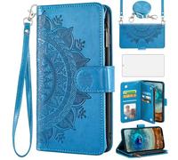 Asuwish Phone Case for Nokia X10/X20 Wallet Flip Cover with Tempered Glass Screen Protector and Mandala Flower Leather Card Holder Stand Cell Accessories NokiaX10 10X NokiaX20 5G Women Girls Blue