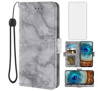 Asuwish Phone Case for Nokia X10/X20 with Tempered Glass Screen Protector and Marble Wallet Cover Flip Card Holder Slot Stand Leather Mobile Cell Accessories NokiaX10 10X NokiaX20 5G Women Men Black