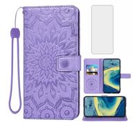 Asuwish Phone Case for Nokia XR20 5G Wallet Cases with Tempered Glass Screen Protector and Sunflower Leather Slim Flip Cover Card Holder Stand Cell Accessories NokiaXR20 TA-1368 TA-1362 Women Purple