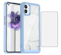 Asuwish Phone Case for Nothing Phone 1 One with Tempered Glass Screen Protector Cover and Cell Accessories Slim Soft TPU Silicone Rubber Protective Hybrid Mobile 2022 Women Men Transparent Clear Blue
