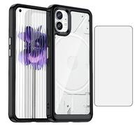 Asuwish Phone Case for Nothing Phone 1 One with Tempered Glass Screen Protector Cover and Cell Accessories Slim Soft TPU Silicone Rubber Protective Hybrid Mobile 2022 Women Men Transparent Clear Black