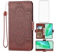 Asuwish Phone Case for OnePlus 9 Pro One Plus 9Pro 5G Wallet Cover with Tempered Glass Screen Protector and PU Leather Flip Card Holder Cell Accessories On 1Plus 1 + Plus9 1+ Pro Nine Women Men Brown