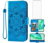 Asuwish Phone Case for OnePlus 9 Pro One Plus 9Pro 5G Wallet Cover with Tempered Glass Screen Protector and PU Leather Flip Card Holder Cell Accessories On 1Plus 1 + Plus9 1+ Pro Nine Women Men Blue