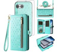 Asuwish Phone Case for Oneplus Nord 4 5G Zipper Wallet Detachable Magnetic Cell Cover with Screen Protector Crossbody Lanyard Strap Credit Card Holder Slots One Plus 1plus 1+ Nord4 Women Girls Teal