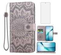 Asuwish Phone Case for OnePlus Nord CE4 Lite 5G Wallet with Screen Protector and Sunflower Leather Slim Flip Cover Card Holder Stand Cell Accessories One Plus 1 1plus ce 4 4lite CPH2621 Gray