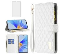 Asuwish Phone Case for OPPO A16/A16S/A54s Wallet Cover with Tempered Glass Screen Protector and Leather Flip Credit Card Holder Stand Cell Accessories Protective Heavy Duty CPH2273 Women Girls White