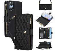 Asuwish Phone Case for OPPO A17/A17k with Tempered Glass Screen Protector and Zipper Wallet Cover Card Holder Slot Stand Flip Wrist Strap Kickstand Cell Accessories CPH2477 64GB Women Men Black