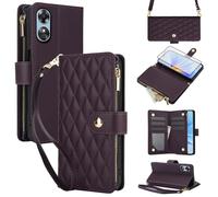Asuwish Phone Case for OPPO A17/A17k with Tempered Glass Screen Protector and Zipper Wallet Cover Card Holder Slot Stand Flip Wrist Strap Kickstand Cell Accessories CPH2477 64GB Women Men Dark Purple