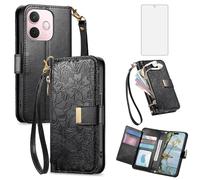 Asuwish Phone Case for OPPO A5 Pro 5G /A5 Wallet Cover with Tempered Glass Screen Protector and Card Holder Slot Stand Zipper Cell Accessories Flip Wrist Strap Protective A 5 A5Pro 5A Women Men Black