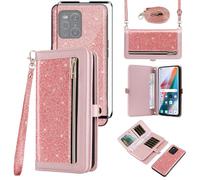 Asuwish Phone Case for OPPO Find X3/X3 Pro 5G Zipper Wallet Detachable Cell Cover with Tempered Glass Screen Protector Lanyard Strap Bling Glitter Flip Card Holder FindX3 3X X3Pro CPH2173 Women Pink